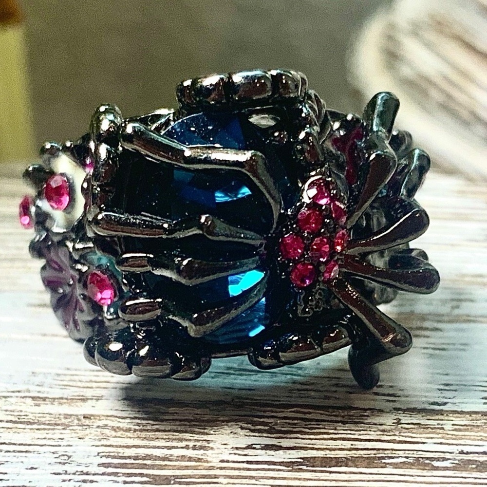 3241 Gothic Blue and Pink Spider Ring